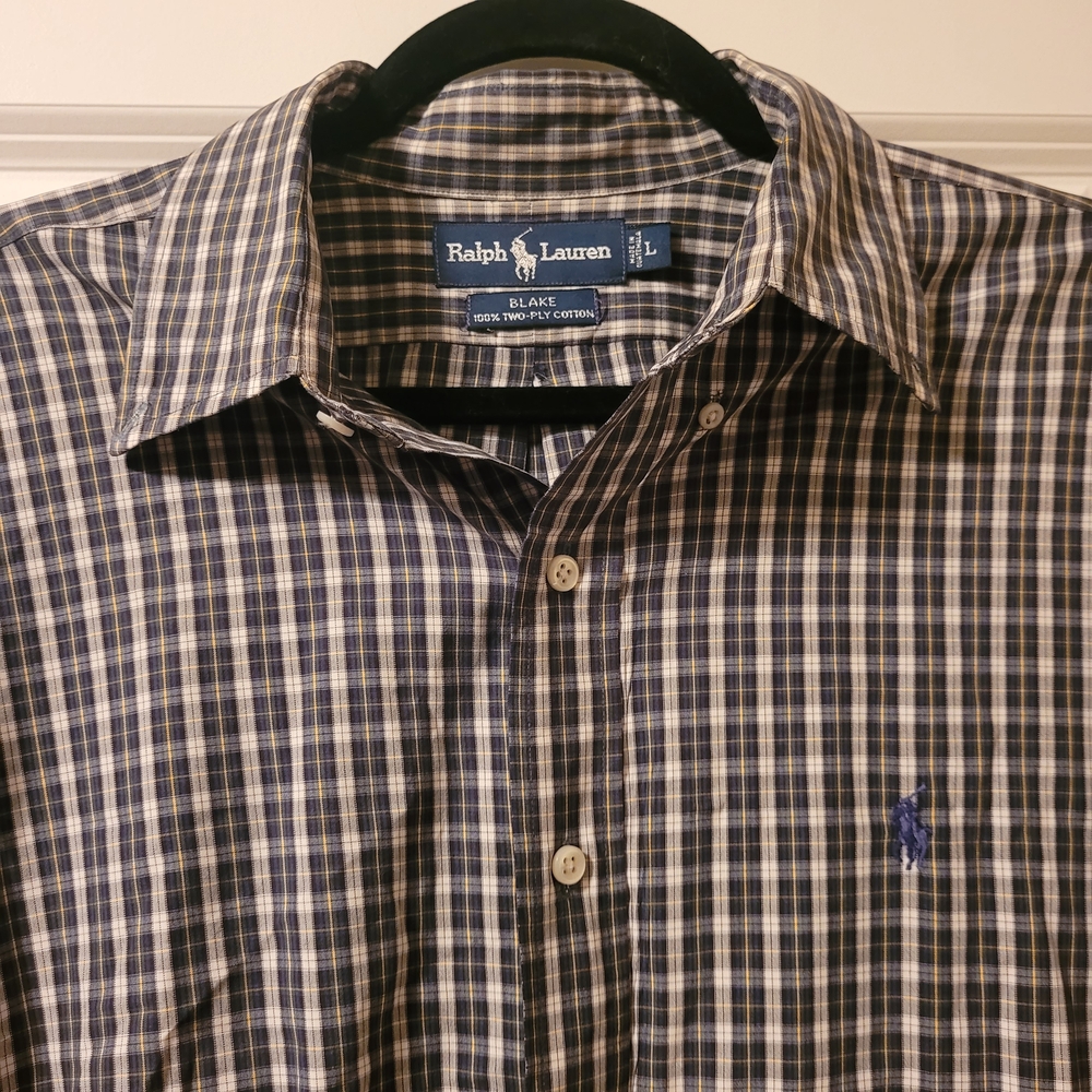 Ralph Lauren Blake Shirt Men’s L Long Sleeve Plaid Button Down 2 Ply Cotton